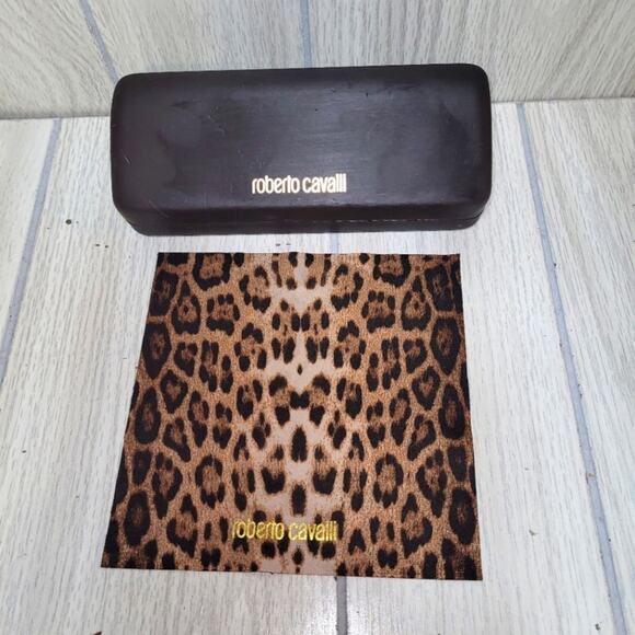Roberto Cavalli Brown Unisex Eye Hard Glass Case And Towel - Picture 1 of 9